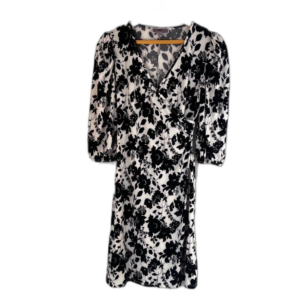 By Design Bold Floral Print Jersey Dress Faux Wrap Casual Cool Size Small‎